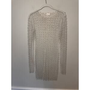 Beach Bunny Champagne Nights pearl mesh dress in cream Swim Cover Up Sz S New